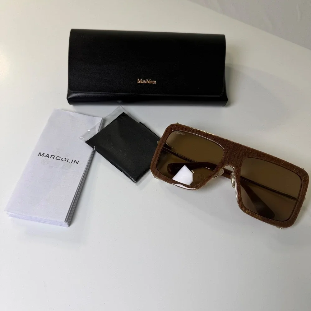 Max‎ Mara Jean MM0119 Jean Brown Textured Oversized Square Sunglasses  57-16-130